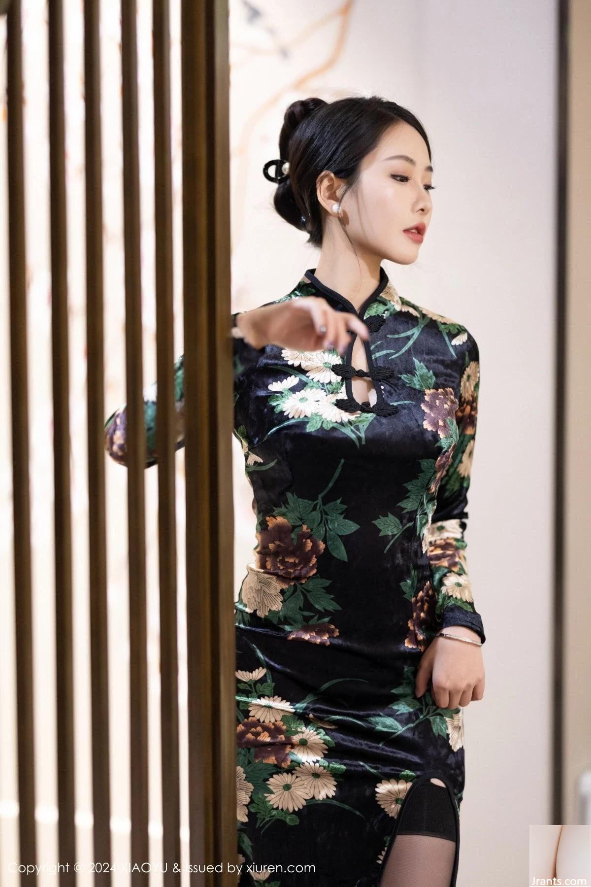 XiaoYu) Vo1.1218 Người mẫu Su Sua sườn xám đen gợi cảm để lộ nội y lụa đen với bộ ảnh lụa đen siêu mỏng quyến rũ (78P) - Ảnh 8