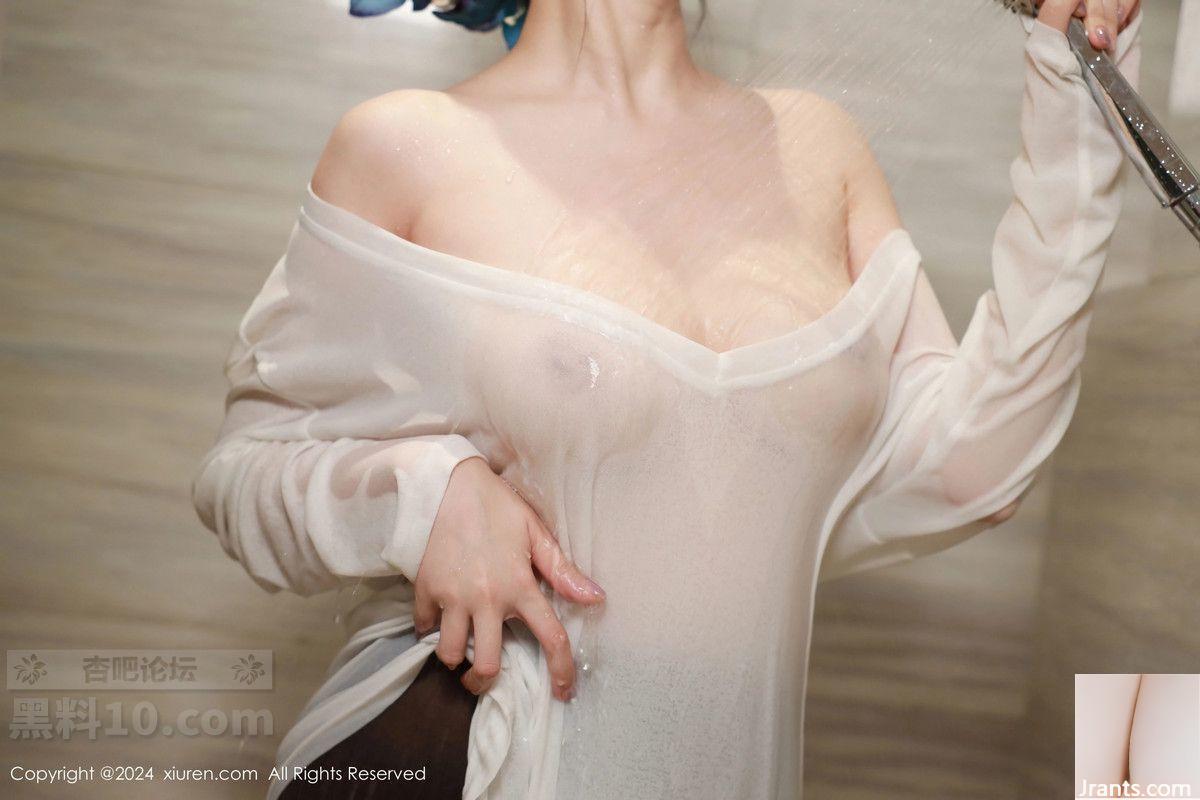 Người mẫu Tang Pianpian khoe vóc dáng hoàn hảo trong chiếc áo trắng trong mờ gợi cảm với đôi tất đen hở hang trong phòng riêng (24P) - Ảnh 8