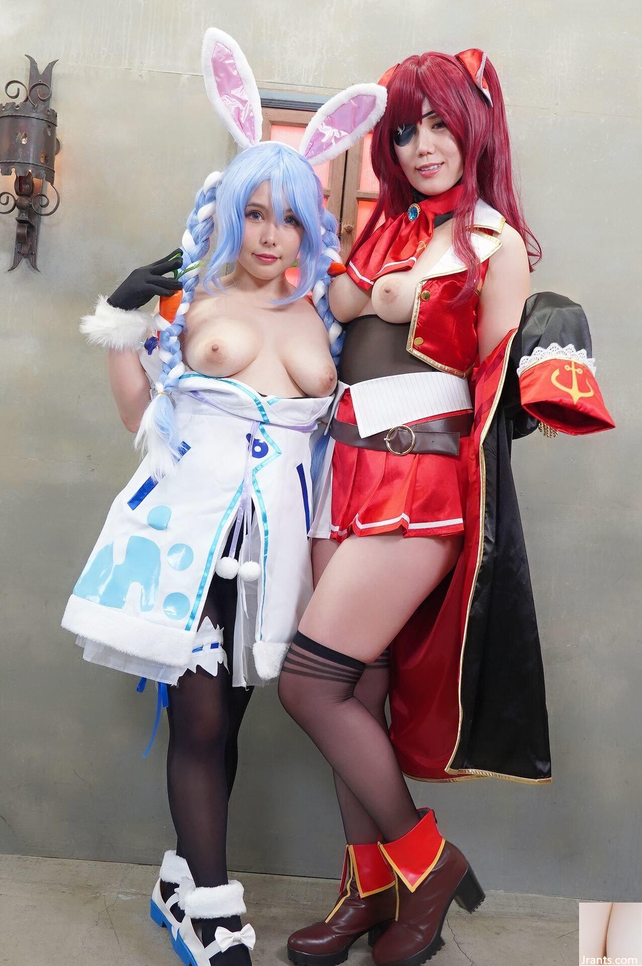 Double Big Breasts Nuruteka Oil Covered Harem 3P Sex (Ho〇 Live Hojo Marin & Usada Pekora) - Ảnh 20