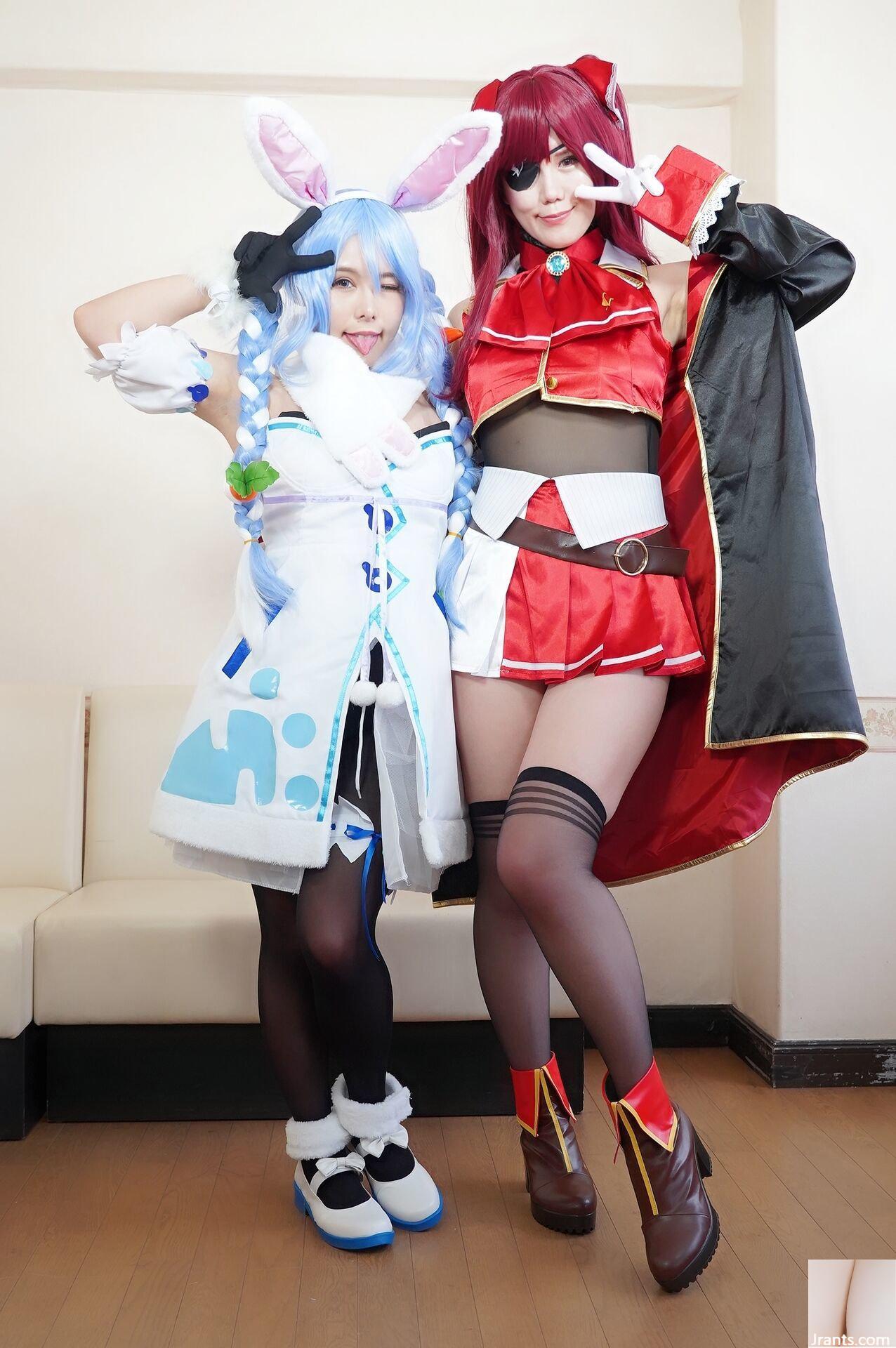 Double Big Breasts Nuruteka Oil Covered Harem 3P Sex (Ho〇 Live Hojo Marin & Usada Pekora) - Ảnh 4