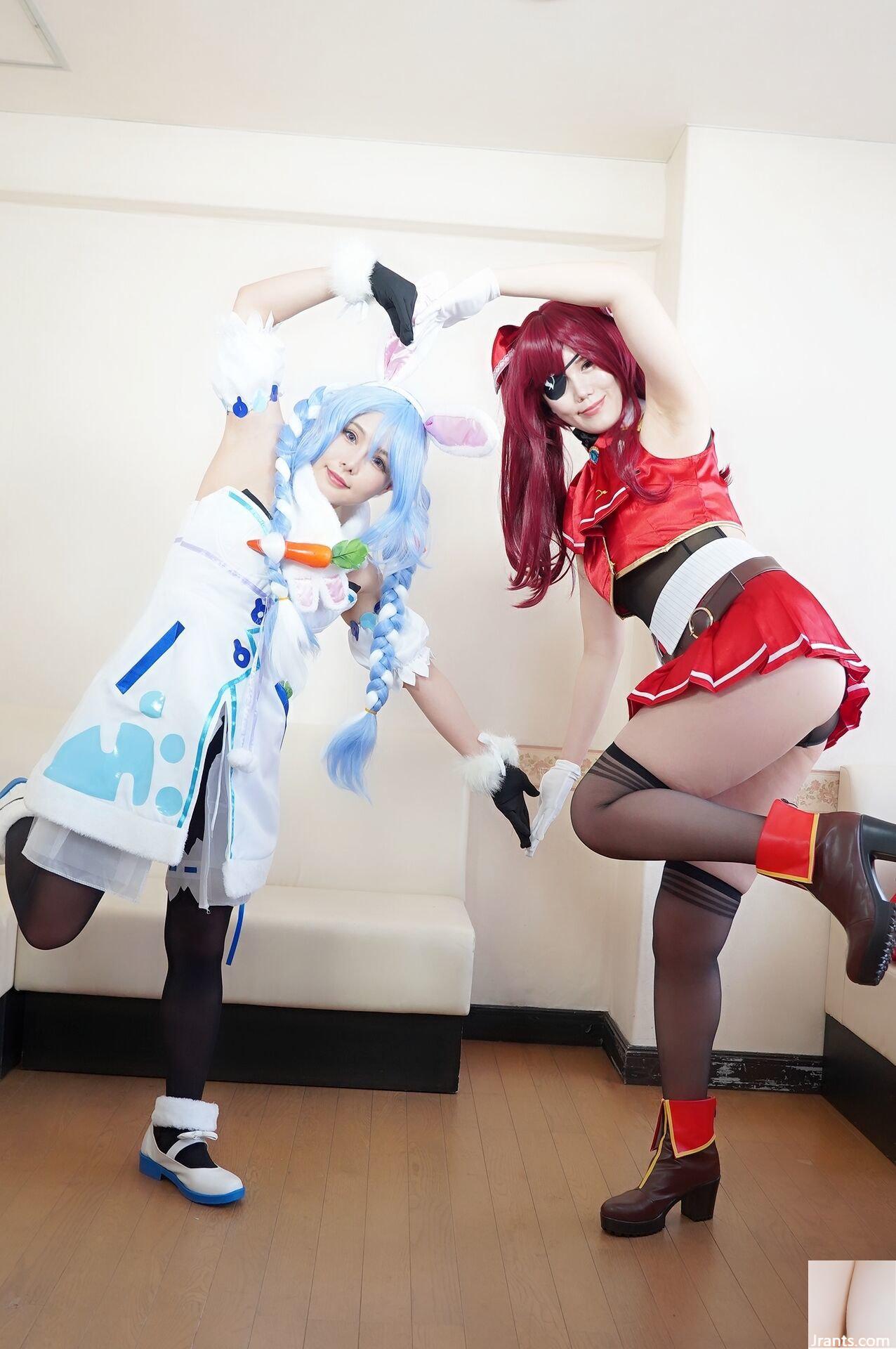 Double Big Breasts Nuruteka Oil Covered Harem 3P Sex (Ho〇 Live Hojo Marin & Usada Pekora) - Ảnh 8