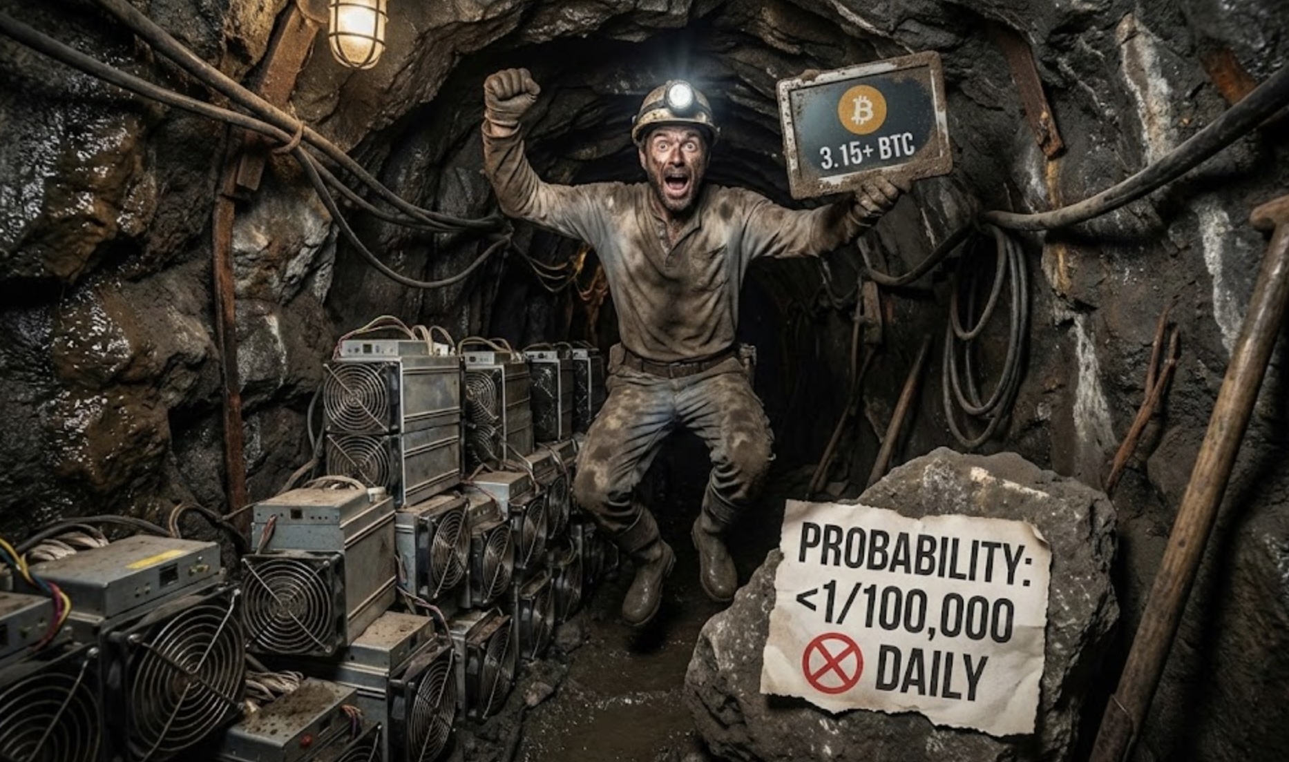 Thợ đào Solo thắng hơn 3,15 BTC dù chỉ có xác suất chưa tới 1/100.000 mỗi ngày