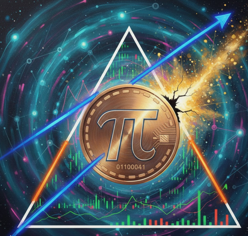 Pi Coin cho thấy khả năng breakout khi giao dịch theo mô hình tam giác đối xứng