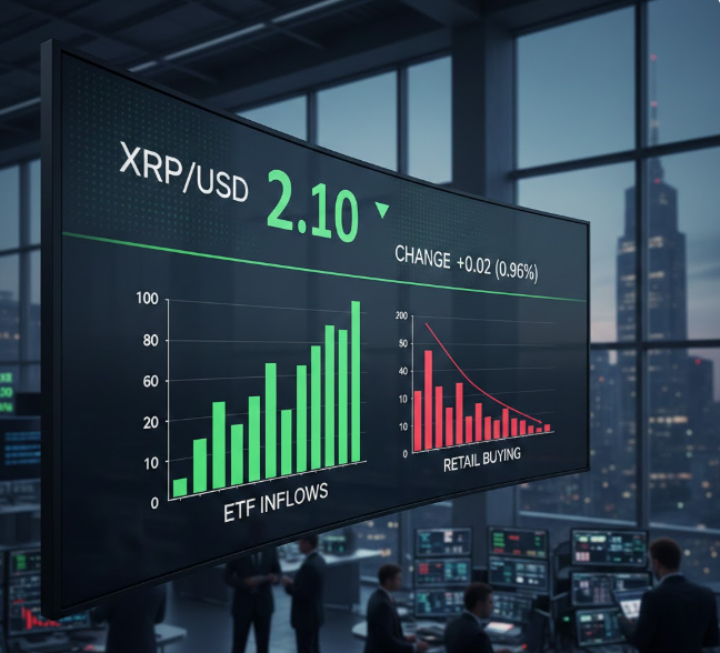XRP ổn định gần 2,10 USD khi các quỹ ETF thu hút dòng tiền, nhu cầu bán lẻ giảm sút