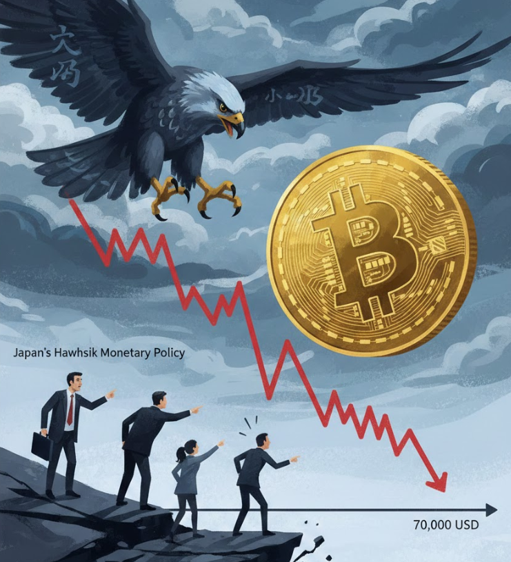 Bitcoin đối mặt nguy cơ rơi dưới 70.000 USD do chính sách tiền tệ “diều hâu” của Nhật Bản