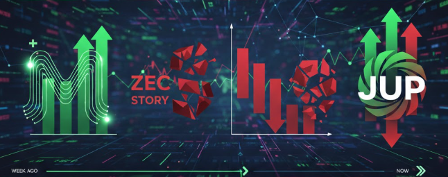 Những tiền điện tử tăng – giảm mạnh nhất trong tuần qua: M, ZEC, STORY và JUP