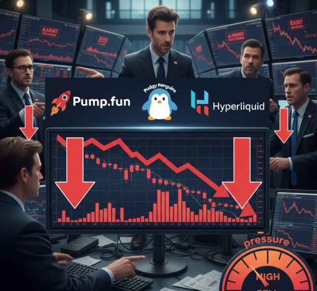 Pump.fun, Pudgy Penguins, Hyperliquid kéo dài chuỗi giảm sâu khi áp lực bán gia tăng