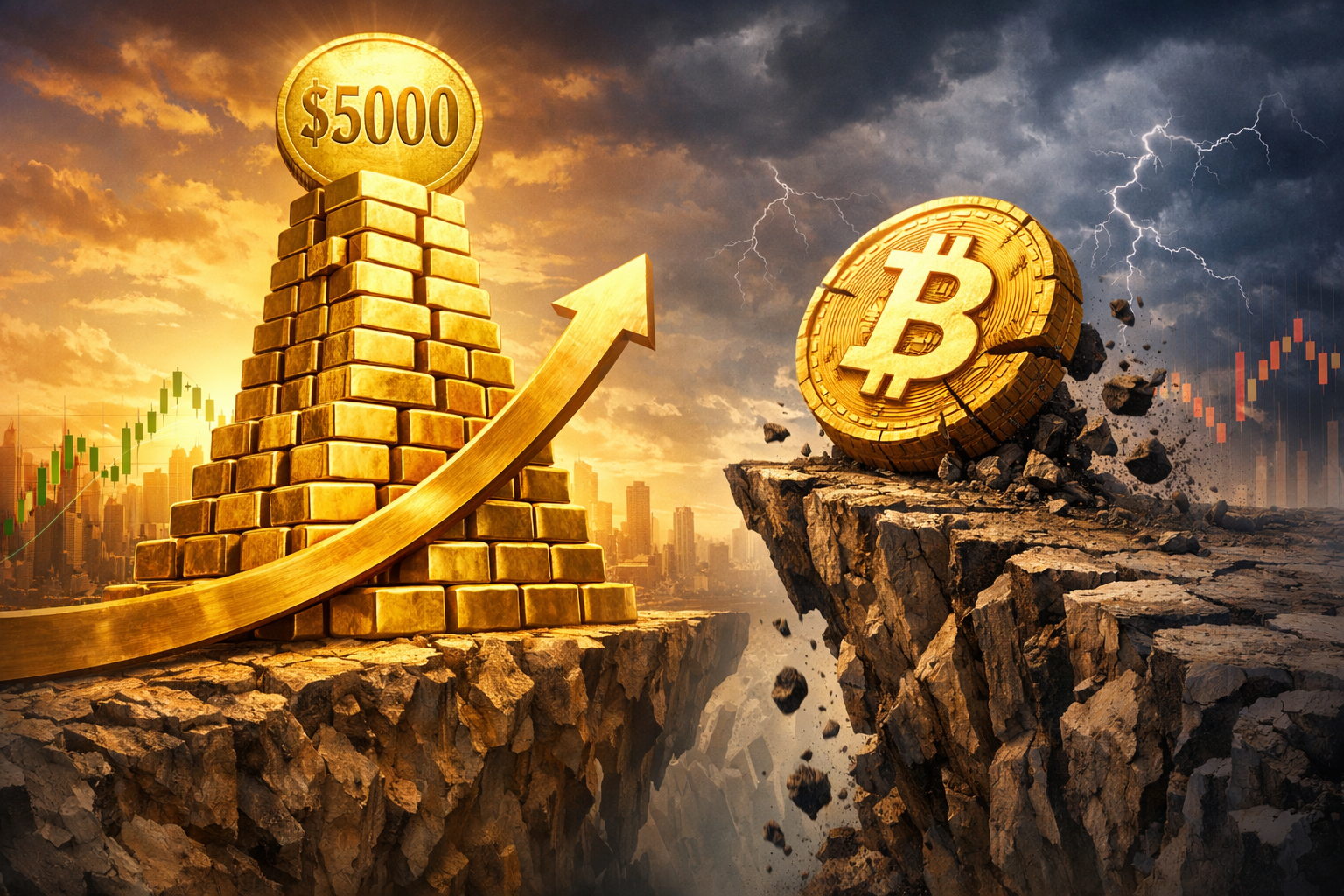 Giá vàng đạt mức cao kỷ lục trên 5.000 USD, ngày càng khác biệt so với Bitcoin